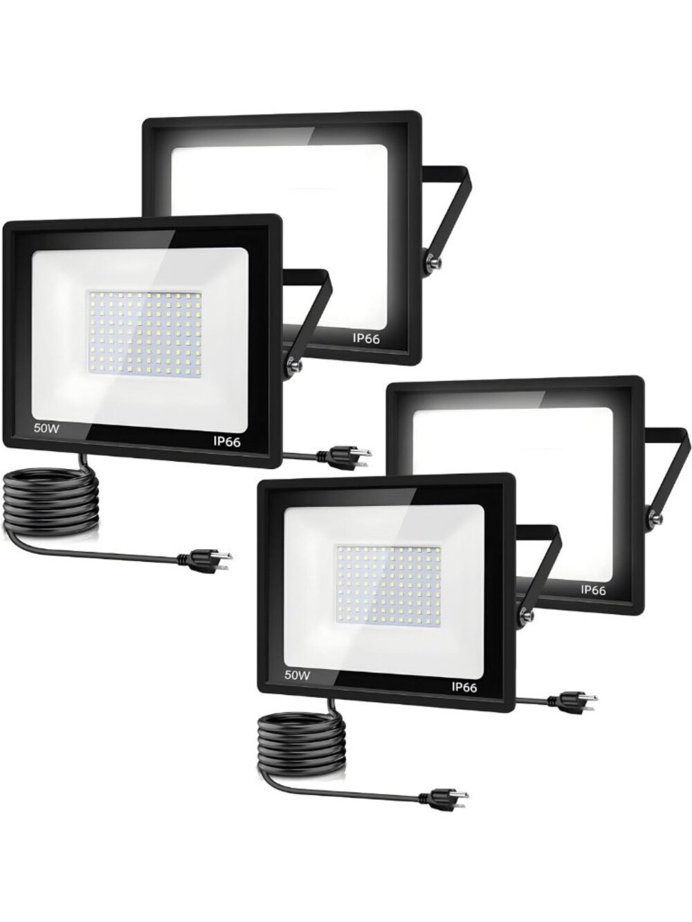 4-Pack 50W Outdoor LED Flood Lights, 5500lm Bright Work Lights with 6FT Cord